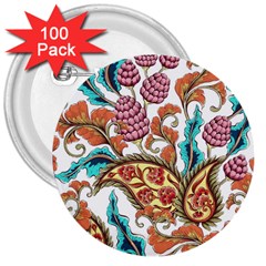 Flowers Pattern Texture White Background Paisley 3  Buttons (100 Pack)  by Jancukart