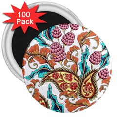 Flowers Pattern Texture White Background Paisley 3  Magnets (100 Pack)