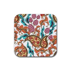 Flowers Pattern Texture White Background Paisley Rubber Coaster (square)