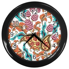 Flowers Pattern Texture White Background Paisley Wall Clock (black)