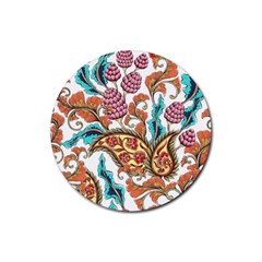 Flowers Pattern Texture White Background Paisley Rubber Round Coaster (4 Pack)