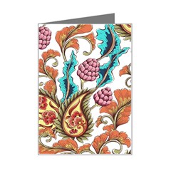 Flowers Pattern Texture White Background Paisley Mini Greeting Card by Jancukart