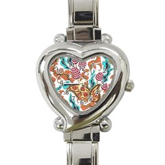 Flowers Pattern Texture White Background Paisley Heart Italian Charm Watch by Jancukart