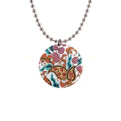 Flowers Pattern Texture White Background Paisley 1  Button Necklace