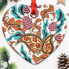 Flowers Pattern Texture White Background Paisley Heart Ornament (two Sides)