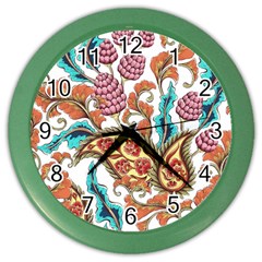 Flowers Pattern Texture White Background Paisley Color Wall Clock