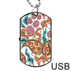 Flowers Pattern Texture White Background Paisley Dog Tag Usb Flash (two Sides)