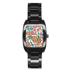 Flowers Pattern Texture White Background Paisley Stainless Steel Barrel Watch