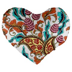 Flowers Pattern Texture White Background Paisley Large 19  Premium Flano Heart Shape Cushions