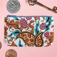 Flowers Pattern Texture White Background Paisley Large Coin Purse