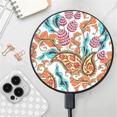 Flowers Pattern Texture White Background Paisley Wireless Fast Charger(black)