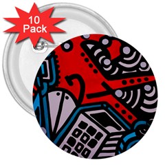 Multicolored Doodle Art Street Art 3  Buttons (10 Pack)  by Jancukart