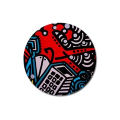 Multicolored Doodle Art Street Art Magnet 3  (round)