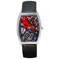 Multicolored Doodle Art Street Art Barrel Style Metal Watch by Jancukart