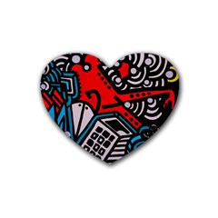 Multicolored Doodle Art Street Art Rubber Coaster (heart)