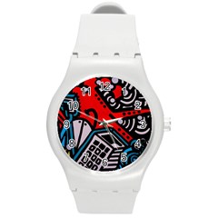 Multicolored Doodle Art Street Art Round Plastic Sport Watch (m) by Jancukart