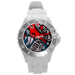 Multicolored Doodle Art Street Art Round Plastic Sport Watch (l)