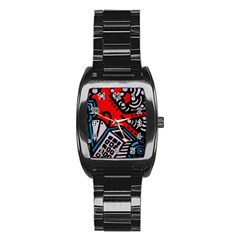 Multicolored Doodle Art Street Art Stainless Steel Barrel Watch by Jancukart