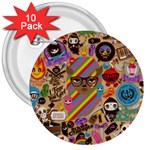 Multicolored Doodle Art Wallpaper 3  Buttons (10 pack)  Front