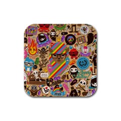 Multicolored Doodle Art Wallpaper Rubber Square Coaster (4 Pack) by Jancukart