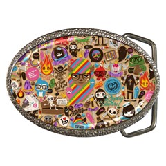 Multicolored Doodle Art Wallpaper Belt Buckles