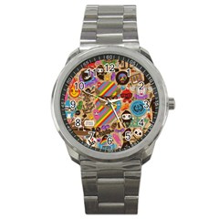 Multicolored Doodle Art Wallpaper Sport Metal Watch by Jancukart