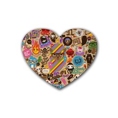 Multicolored Doodle Art Wallpaper Rubber Coaster (heart)