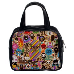 Multicolored Doodle Art Wallpaper Classic Handbag (two Sides)