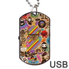 Multicolored Doodle Art Wallpaper Dog Tag Usb Flash (one Side)