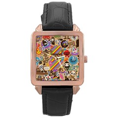 Multicolored Doodle Art Wallpaper Rose Gold Leather Watch  by Jancukart