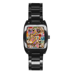 Multicolored Doodle Art Wallpaper Stainless Steel Barrel Watch by Jancukart