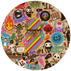 Multicolored Doodle Art Wallpaper Wooden Puzzle Round