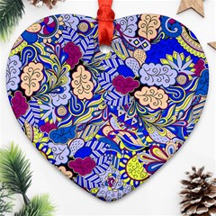 Blue Yellow Background Pattern Vector Texture Paisley Ornament (heart)