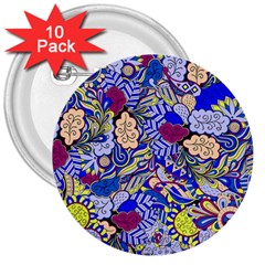 Blue Yellow Background Pattern Vector Texture Paisley 3  Buttons (10 Pack)  by Jancukart