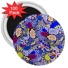 Blue Yellow Background Pattern Vector Texture Paisley 3  Magnets (100 Pack)