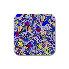 Blue Yellow Background Pattern Vector Texture Paisley Rubber Square Coaster (4 Pack) by Jancukart