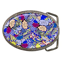 Blue Yellow Background Pattern Vector Texture Paisley Belt Buckles