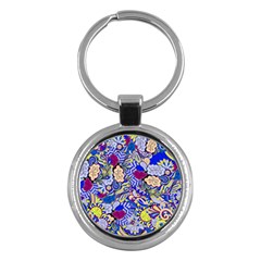 Blue Yellow Background Pattern Vector Texture Paisley Key Chain (round)