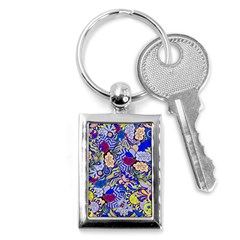 Blue Yellow Background Pattern Vector Texture Paisley Key Chain (rectangle)