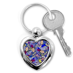 Blue Yellow Background Pattern Vector Texture Paisley Key Chain (heart)