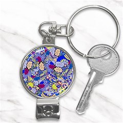 Blue Yellow Background Pattern Vector Texture Paisley Nail Clippers Key Chain by Jancukart