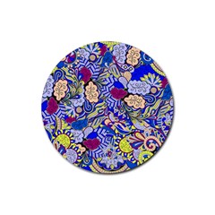 Blue Yellow Background Pattern Vector Texture Paisley Rubber Coaster (round)