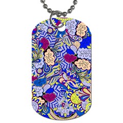 Blue Yellow Background Pattern Vector Texture Paisley Dog Tag (two Sides)