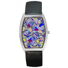 Blue Yellow Background Pattern Vector Texture Paisley Barrel Style Metal Watch by Jancukart