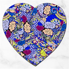 Blue Yellow Background Pattern Vector Texture Paisley Jigsaw Puzzle (heart) by Jancukart