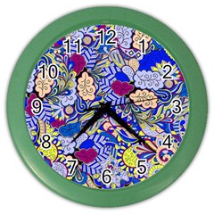 Blue Yellow Background Pattern Vector Texture Paisley Color Wall Clock