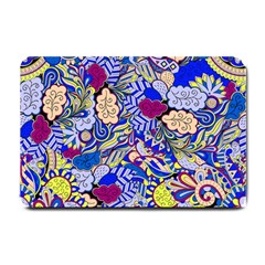 Blue Yellow Background Pattern Vector Texture Paisley Small Doormat