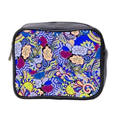 Blue Yellow Background Pattern Vector Texture Paisley Mini Toiletries Bag (two Sides)