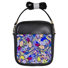 Blue Yellow Background Pattern Vector Texture Paisley Girls Sling Bag