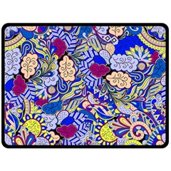 Blue Yellow Background Pattern Vector Texture Paisley One Side Fleece Blanket (large) by Jancukart